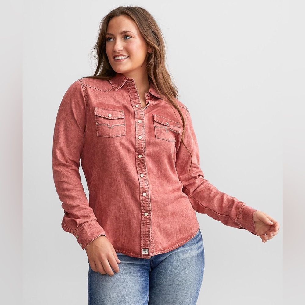 EUC XXL Kimes Ranch Women's Washed Red Button-Down Shirt w/ Pearl Snaps